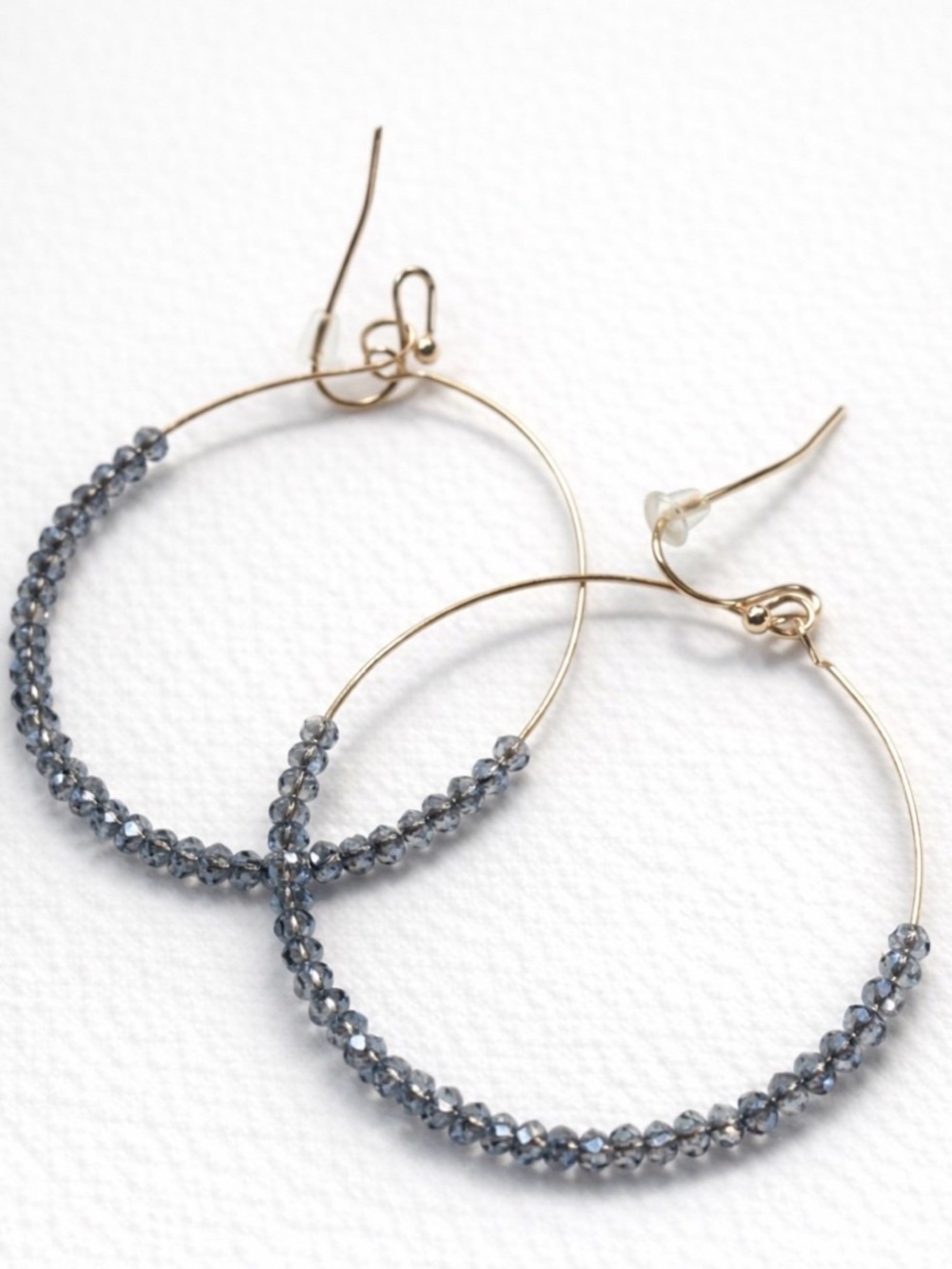 Cost Plus World Market Gold Hoop Earrings with Blue-Gray Beads